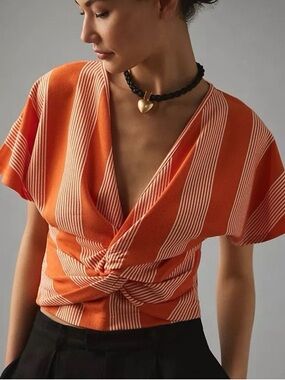 bishop + young orange and white striped twist-front top Anthropologie small